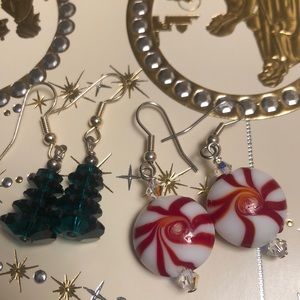 New - Set of two wire for pierce ears Christmas tree and Candy Mint Earrings.